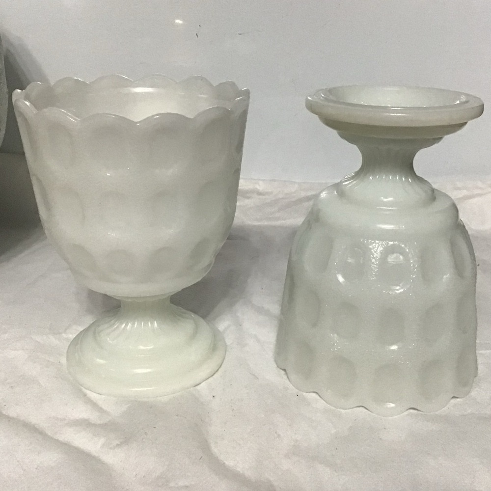 E O Brody Milk Glass Pedestal Vase/Set of 2/M4200 "Thumbprint" pattern